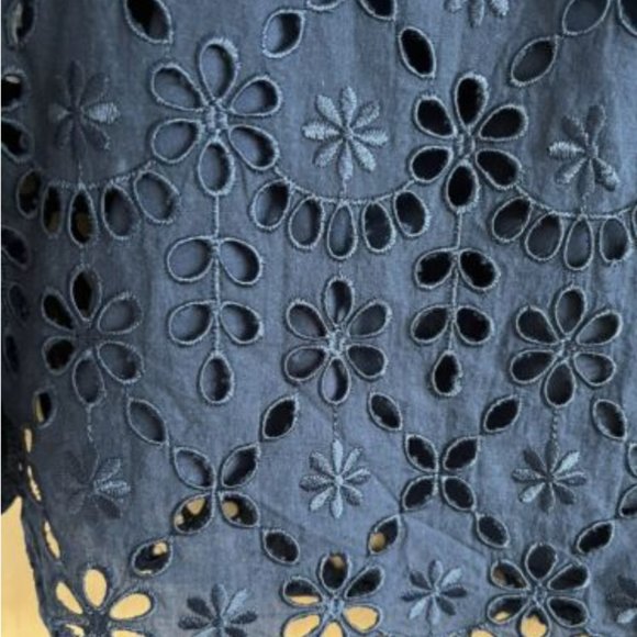 J.CREW NAVY BUTTON UP SHIRT IN EMBROIDERED EYELET-SIZE: 2 - Picture 6 of 7